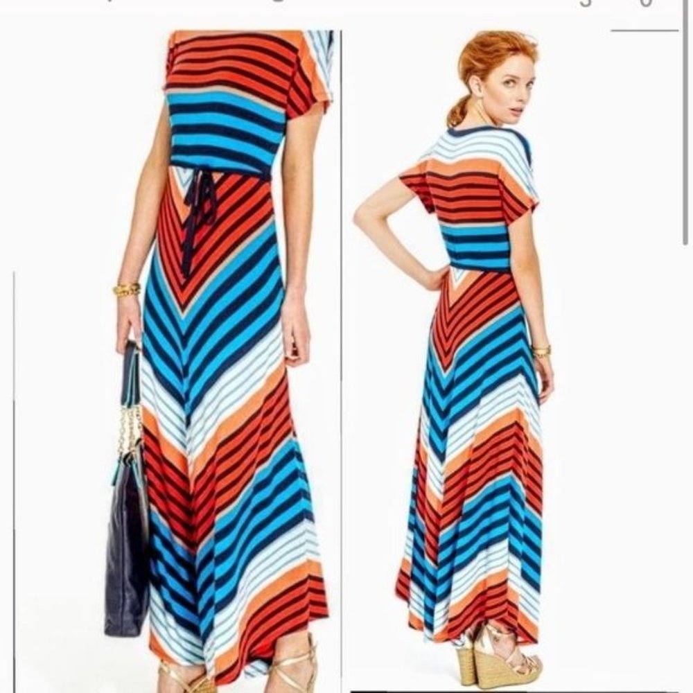 Tommy Hilfiger L Striped‎ Maxi Dress Summer Beach Resort Comfort Cruise Stretch
